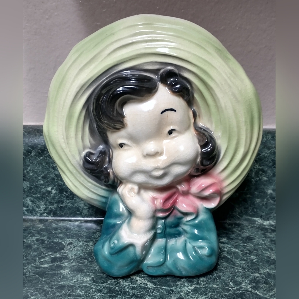 Pastel Girl Bust Ceramic Vase in Green, Teal, and Pink